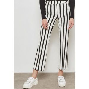 NEW MANGO Striped Pants White/Black Stretchable